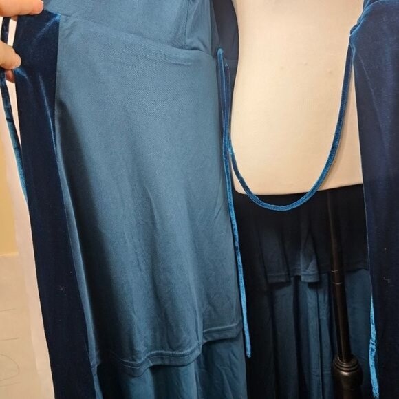 Lulus Jacinda Teal Velvet Wrap Maxi Dress M Whimsigoth Holiday Fairy Grunge - Picture 7 of 12